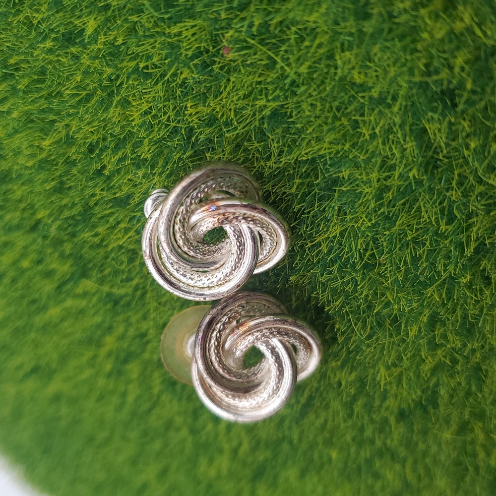 Classic Silver Tone Knot Stud Earrings - Women's Jewelry E324 - Picture 2 of 3